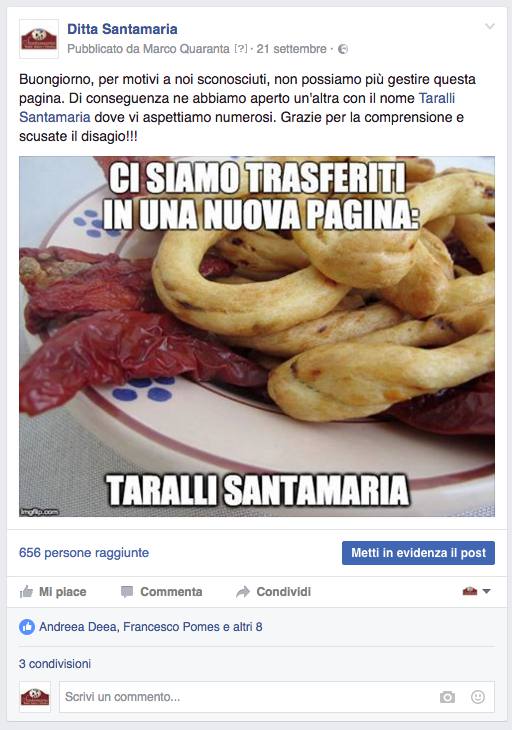 Con questo post abbiamo avvisato della nuova pagina Facebook Taralli Santamaria