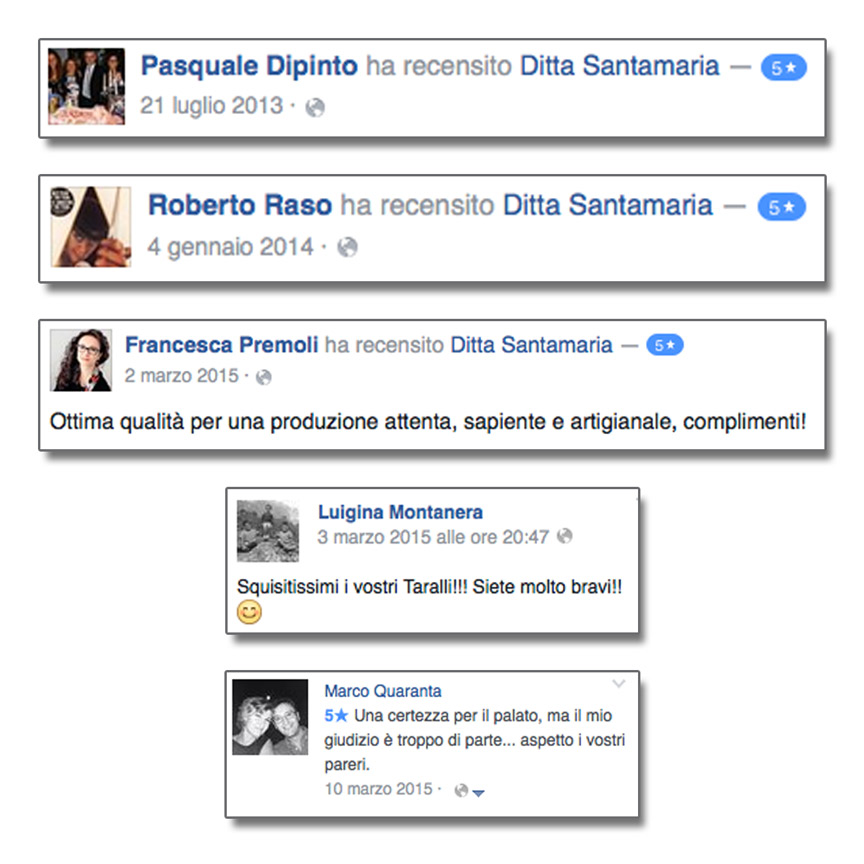 Recensioni dalla vecchia Pagina Facebook Ditta Santamaria (prima foto)