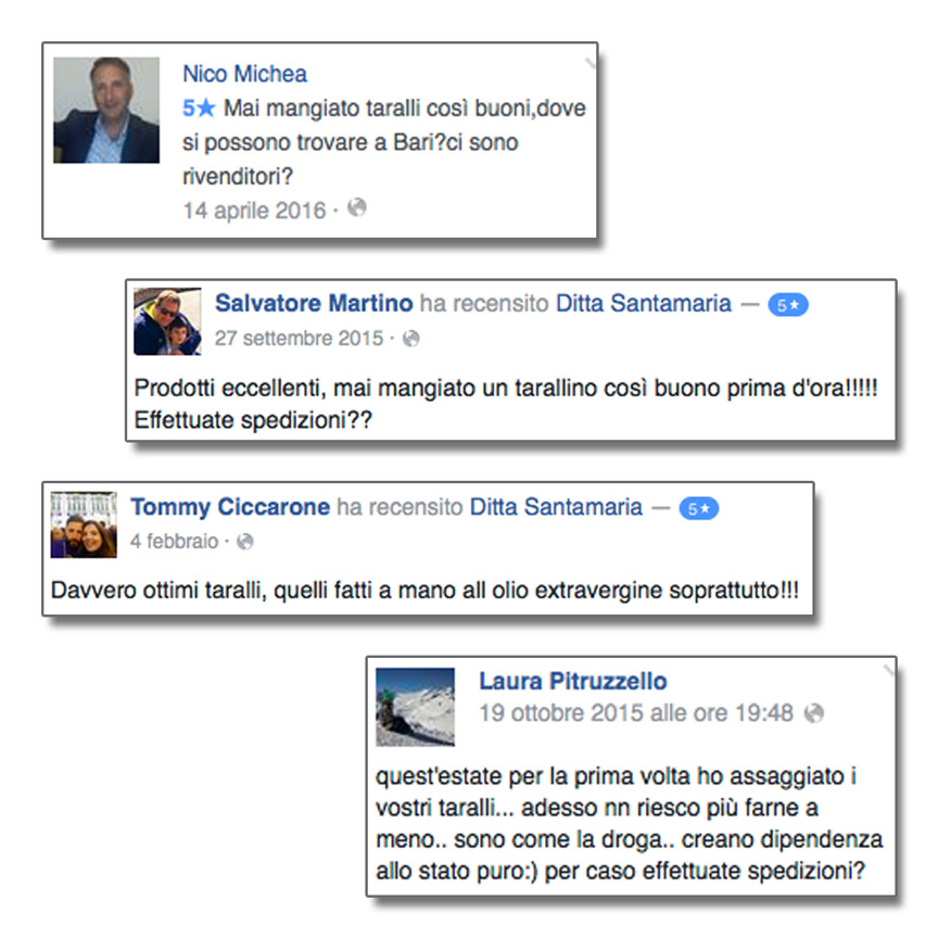 Recensioni dalla vecchia Pagina Facebook Ditta Santamaria (seconda foto)
