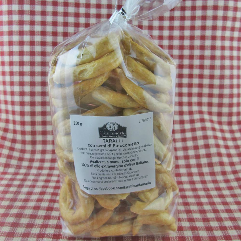 Taralli Santamaria con semi di finocchietto detti al finocchio gr 350