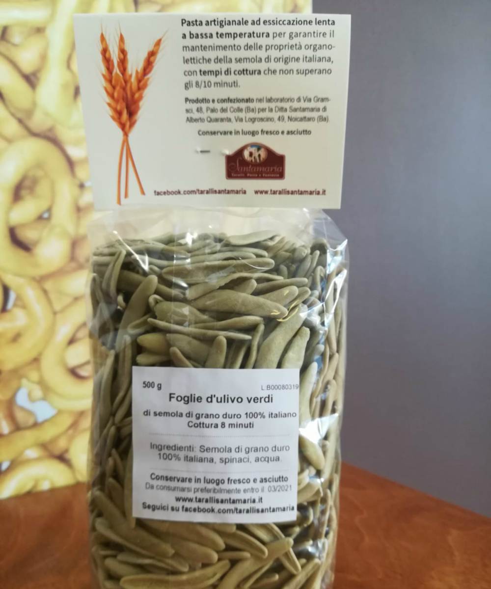 Foglie d'ulivo verdi Santamaria, pasta fresca essiccata e artigianale con spinaci - immagine 3
